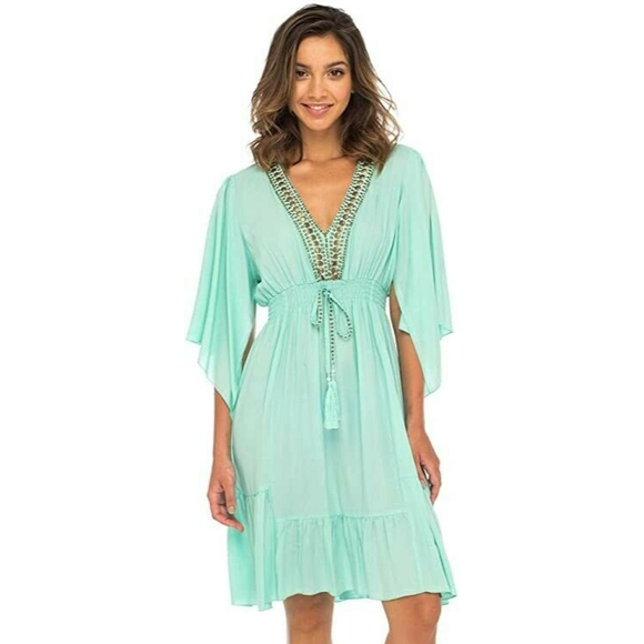 Other - Back From Bali Women's Bathing Suit Cover with Beaded Deep V Neck Size S -XS